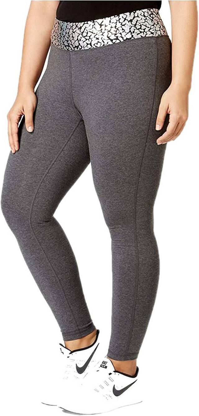 NEW MATERIAL GIRL women's waist crackle printed yoga leggings - plus in charcoal